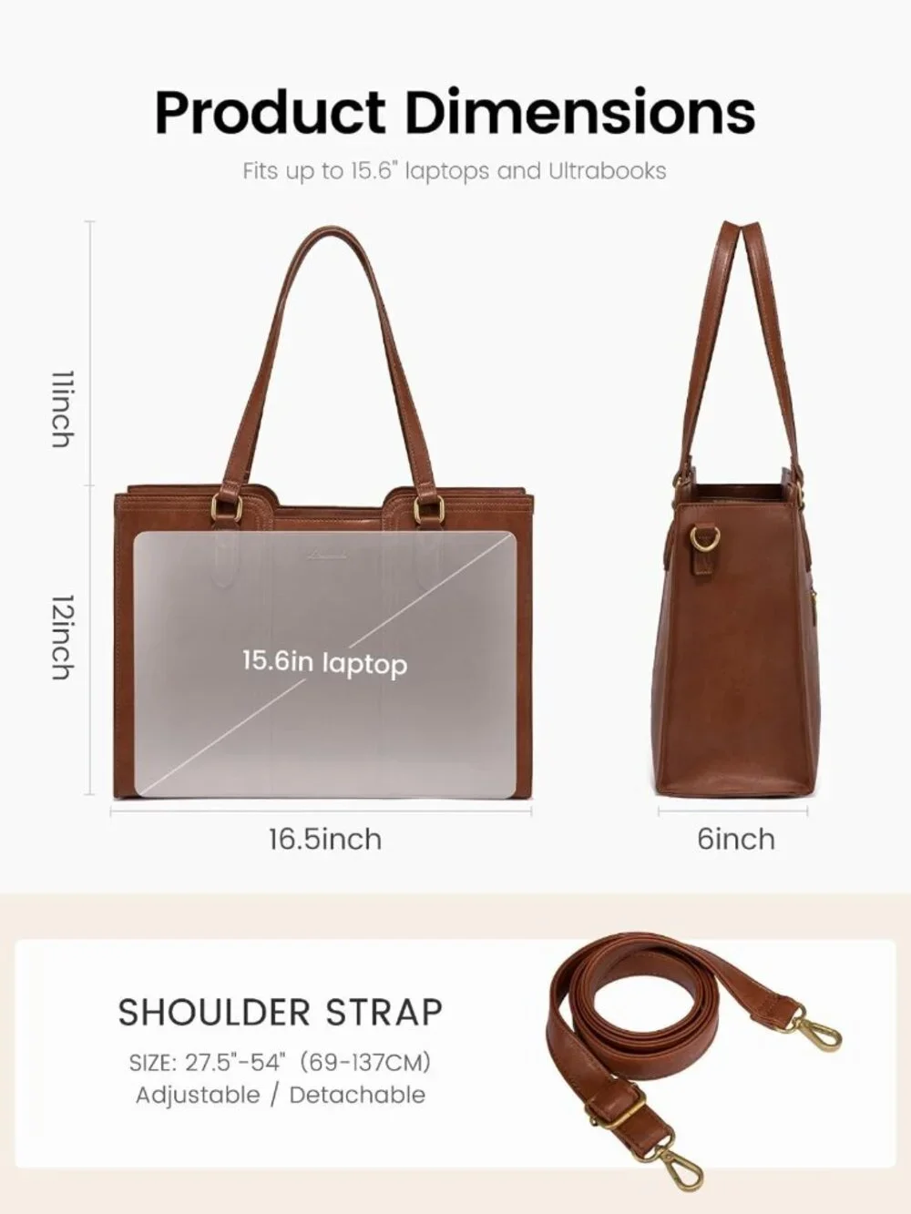 Stylish Waterproof Laptop Tote Bag for Women - Vintage Work Purse with Wristlet